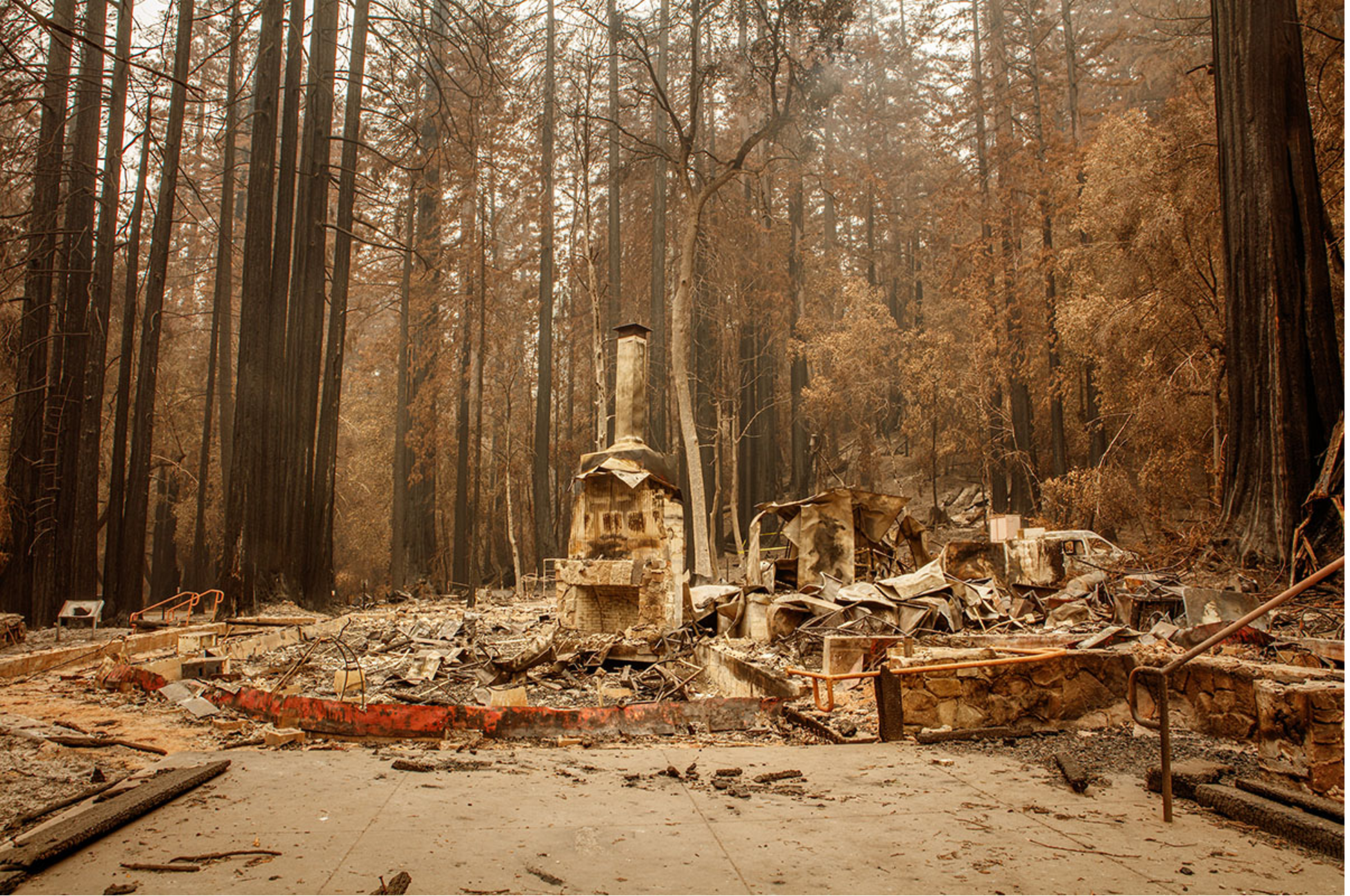 Big Basin Redwood State Park's Administrative Headquarters, destroyed by the CZU Lighting Complex fire in 2020.